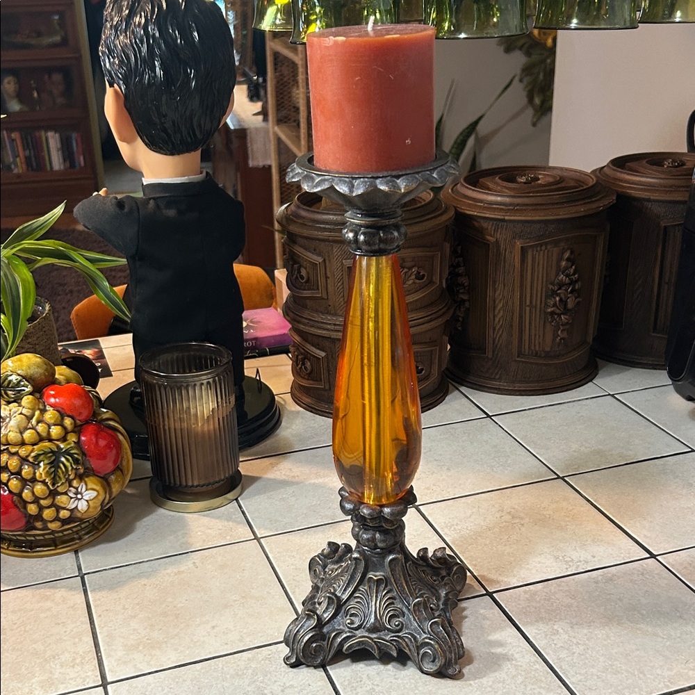MCM Amber Lucite Candle Holder